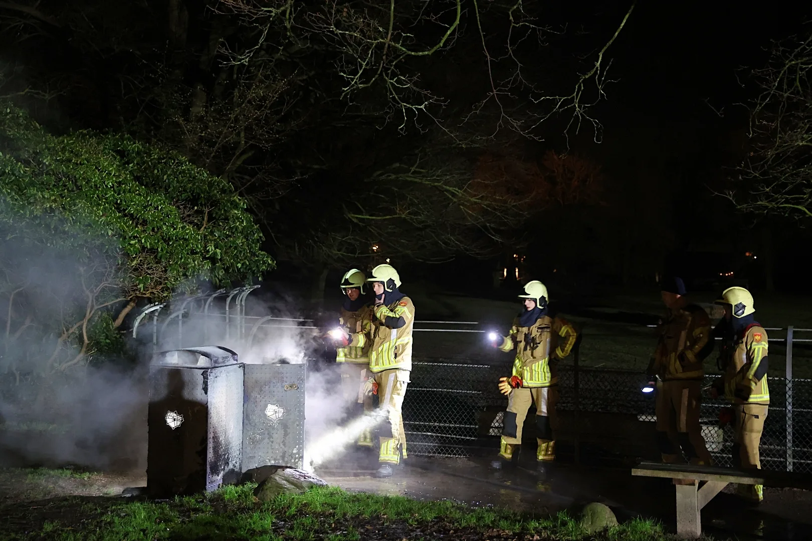 Container in brand in park Rams Woerthe in Steenwijk