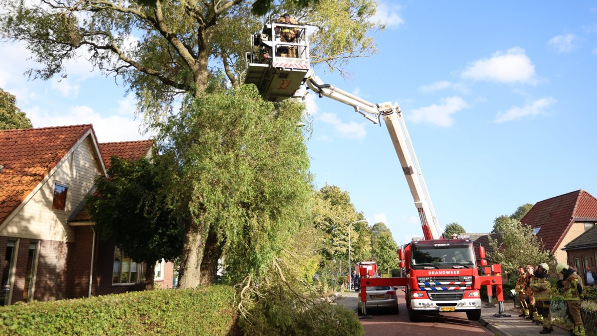 Stormschade aan de Burgemeester G.W. Stroinkweg in Zuidveen